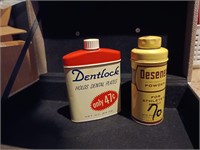 ADVERTISING TINS DENTLOCK & DESENEX POWDER 1940S