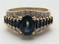 14k Gold, Natural Sapphire & 1/3ctw Diamond Ring