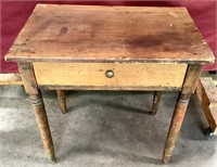 Wonderful Antique Primitive Table With One Drawer