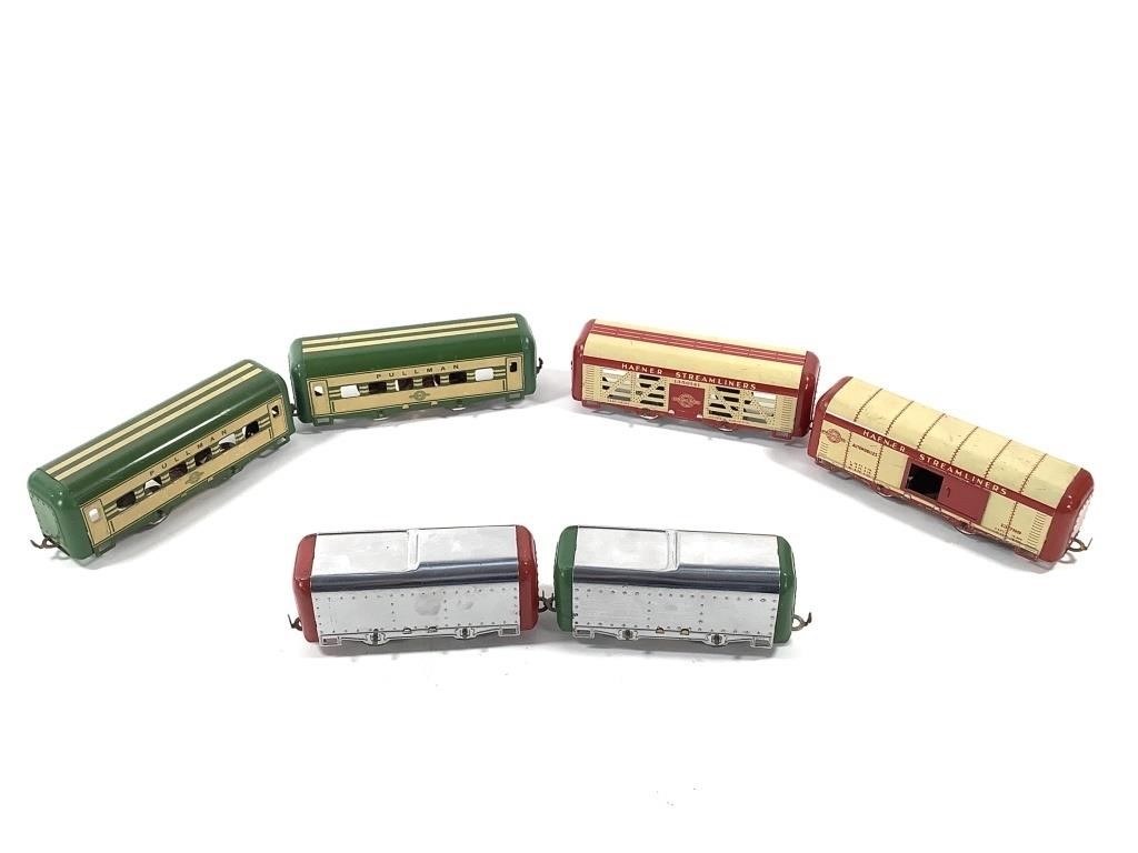 6 Ptd Tin Hafner Railroad Train Cars Pullman +