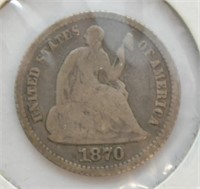 1870 HALF DIME  VG