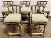 Set of 5 McGuire Bamboo Rattan Bar Chairs