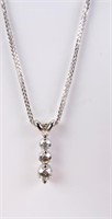 Three Stone Diamond Pendant, Chain, 14K WG