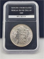 1889 Morgan Silver Dollar PCS Coin & Stamps UNC