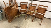 3 folding wood chairs and vintage card table