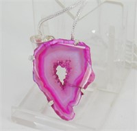 Agate Geode Slice Pink 1.5" Pendant & Chain