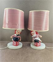 Vtg Boggs Merrill Raggedy Ann & Andy Table Lamps