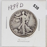 1939-D 90% Silver Walker Half $1 Dollar