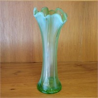 Fenton Green Opalescent 11¼" Fluted Swung Vase
