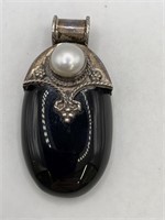 STERLING SILVER,STONE & PEARL PENDANT