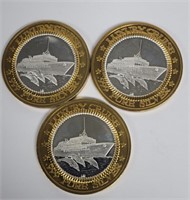 Lot of 3 .999 Pure Silver Luxury Cruise Tokens