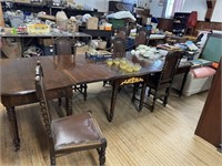 ANTIQUE TABLE & CHAIRS-118x48x29"h