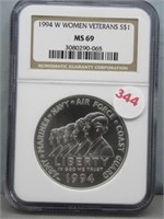1994-W Women Veterans Silver $1 NGC Graded MS-69.