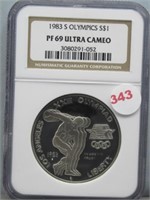 1983-S Olympics Silver $1 NGC Graded PF-69 Ultra