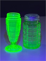 Green depression glass Salt shakers