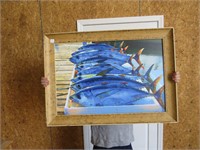 Fish Canvas, in wood frame 23x25 &1/2"