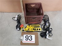 power strips, short ext. cords, crate