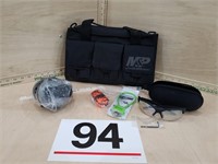 shooters bag w/ lock,eye & ear protection- new?