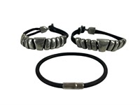 (3) Leather & Metal Men’s Bracelets. (1) Marked