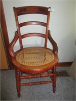 Vintage Wicker Seat Engraved Back Chair