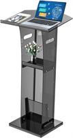 Acrylic Podium Stand with Storage Shelf, Black