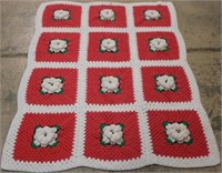 Coral and white Afghan Blanket