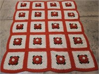 Afghan Blanket with orange and White