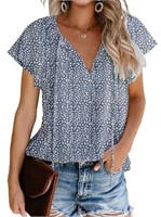 C275  Fantaslook Floral V Neck Blouse, Short Sleev