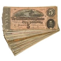 (100) 1864 $5 FIVE DOLLARS CSA CONFEDERATE NOTES