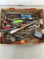 Assortment of hand tools, clamp, pry bars