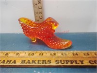 Fenton Amberina Cat Head Hobnail shoe.