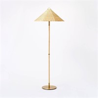 Floor Lamp Gold Iron with Tapered Rattan Shade