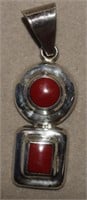 Sterling Pendant w/ Two Red Polished Stones