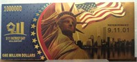 24K gold plated bank note 9/11 Patriot day