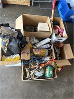 6 BOXES MISC--ROPE, ZIP TIES, GOLF BALLS, PET