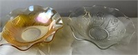 2 Iris Jeannette Glass Bowls-clear & Marigold
