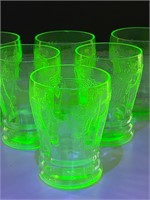 Antique six embossed green uranium glasses
