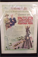 Lot of (2) 1917 WW1 Parker Fountain Pens Ads