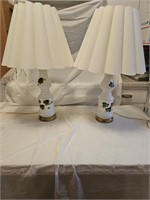 2 Hand Painted Milk Glass Table Lamps