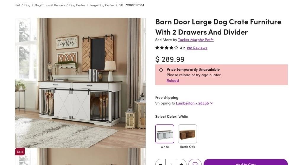 W8565  Large Dog Crate Furniture 2 Drawers  Divi