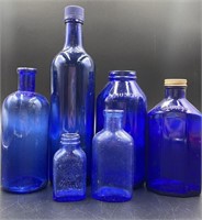 6 Antique Cobalt Bottles Phillips Included