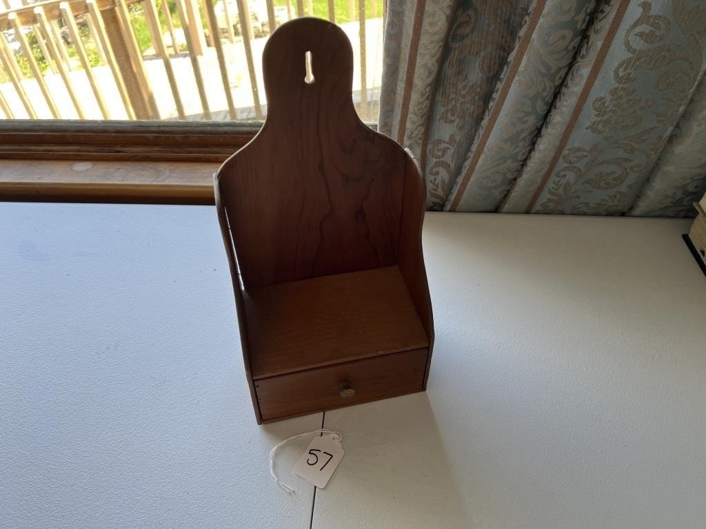 Antique Wood Wall Candle Box with Drawer
