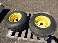 2 John Deere lawn mower tires on rims; size: 26x12
