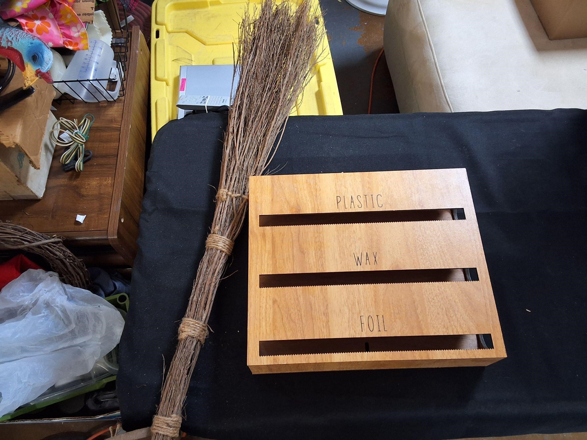 Bag box and broom decor