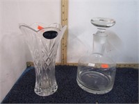 CUT CRYSTAL LIQUOR DECANTER & LEAD CRYSTAL VASE