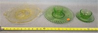 Yellow & Green Depression Glass- 1-Chipped