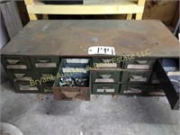 18 drawer metal file chest with contents
