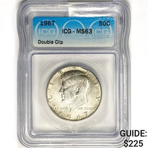 1967 Kennedy Half Dollar ICG MS63 Double Clip
