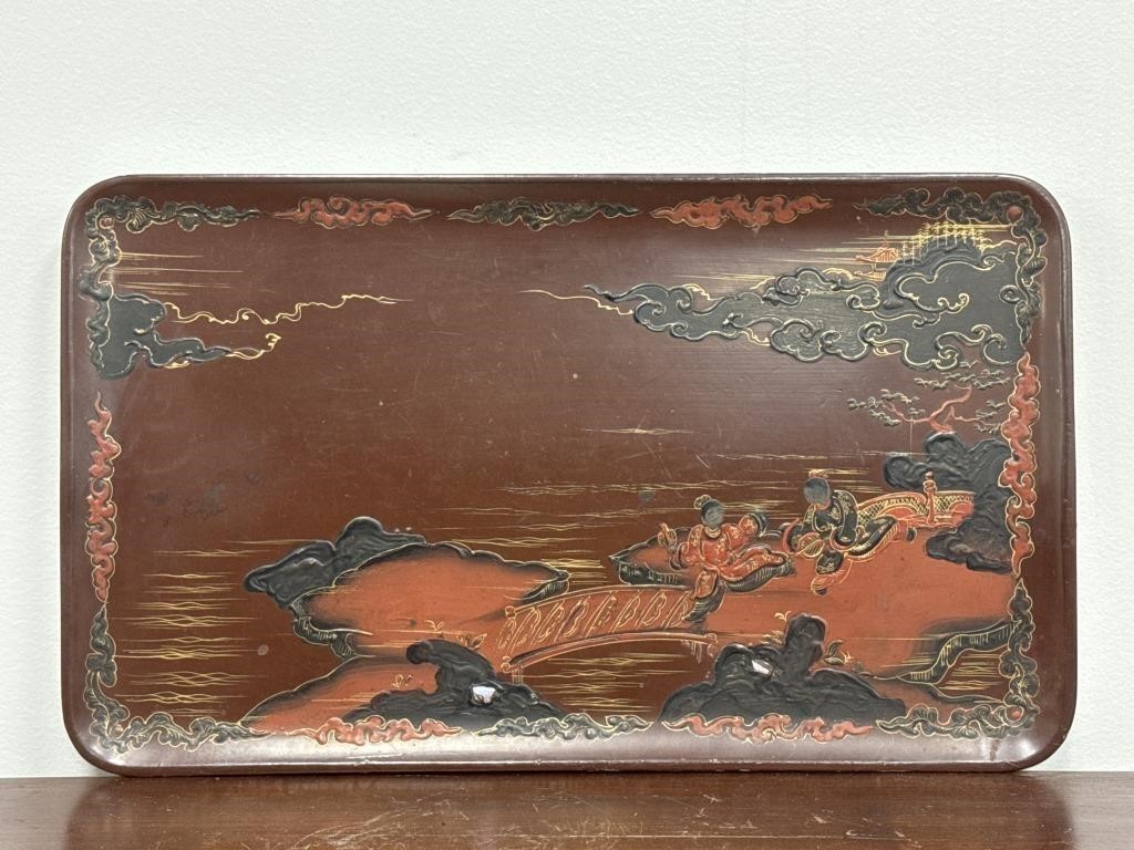 Japanese Lacquer Scenic Tray