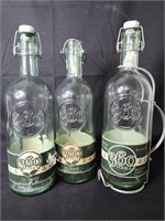 3 Vintage 360 Vodka Glass Bottle w/ Bale Stopper